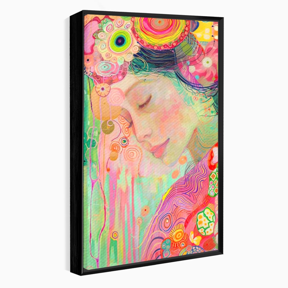 Tablou canvas cu tablou canvas cu portret de zana, in rama de aluminiu negru